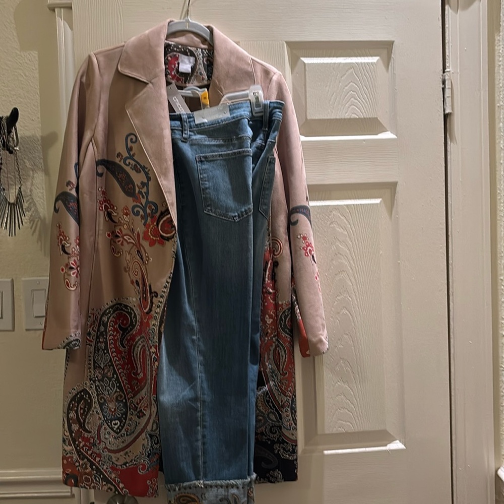 Very nice Chicos set the jacket is very soft suede look with jeans to match